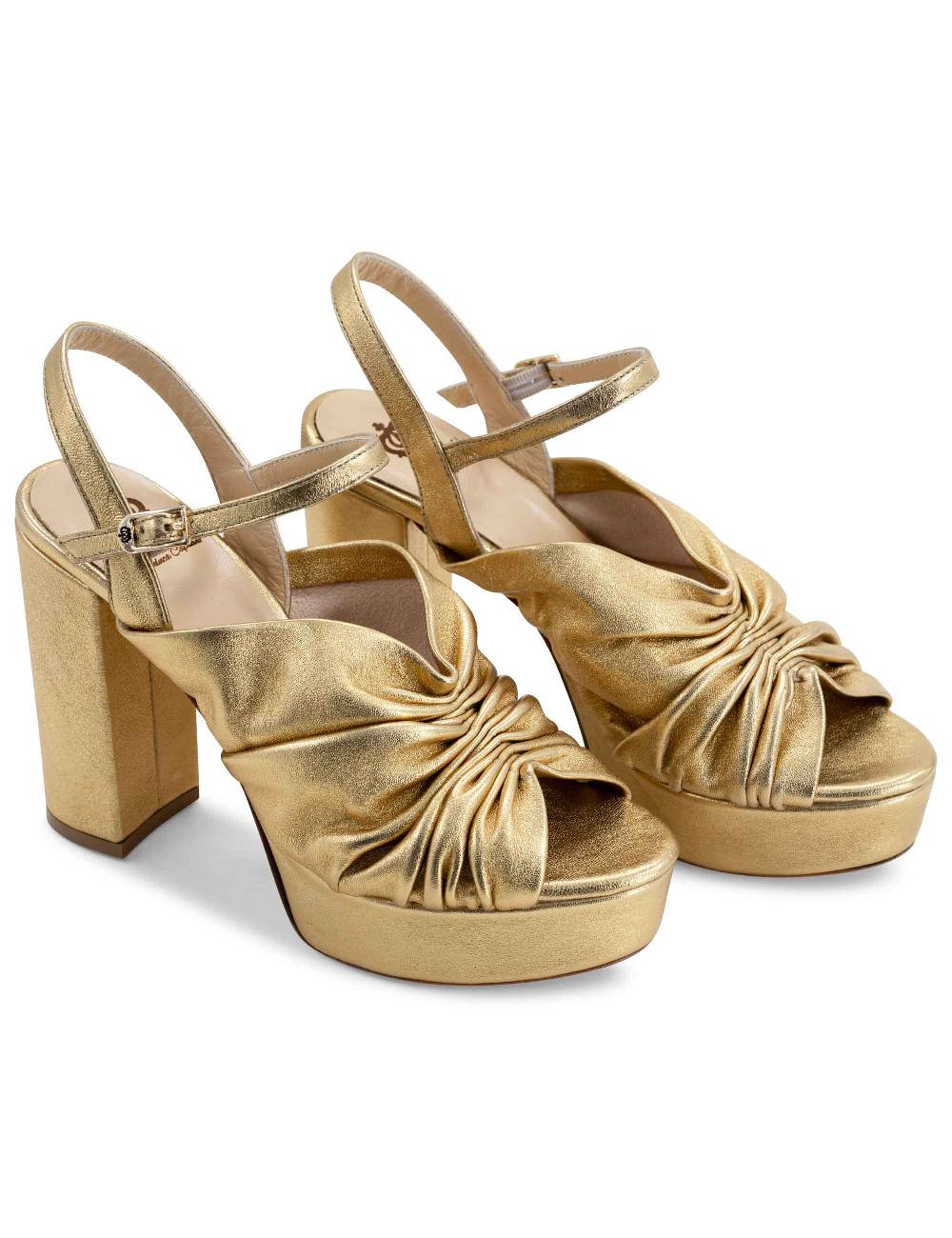 L'ARIANNA Sandali DS1609 donna in pelle laminata oro con tacco alto e plateau Economico