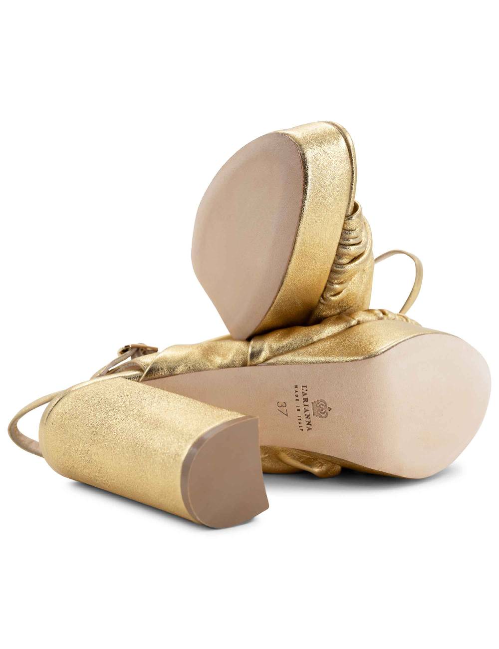 L'ARIANNA Sandali DS1609 donna in pelle laminata oro con tacco alto e plateau Economico