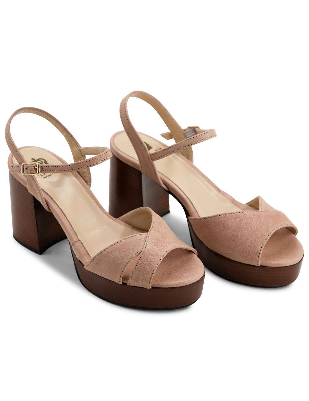 L'ARIANNA Sandali DS1639 donna in pelle nude con cinturino e tacco e plateau in cuoio Online