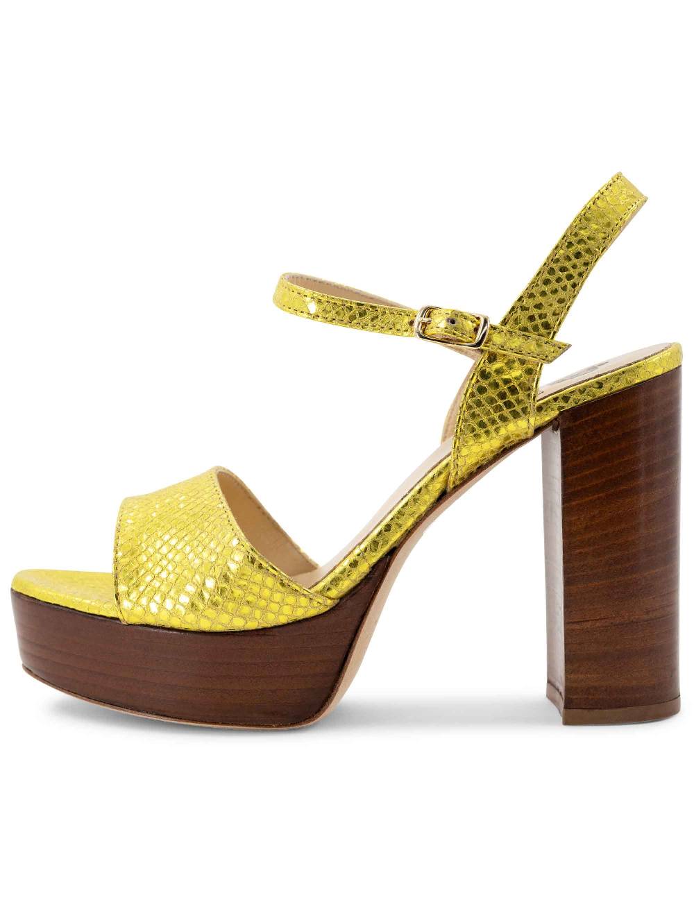 L'ARIANNA Sandali DS1610 donna in pelle stampata laminata giallo con tacco alto e plateau Outlet