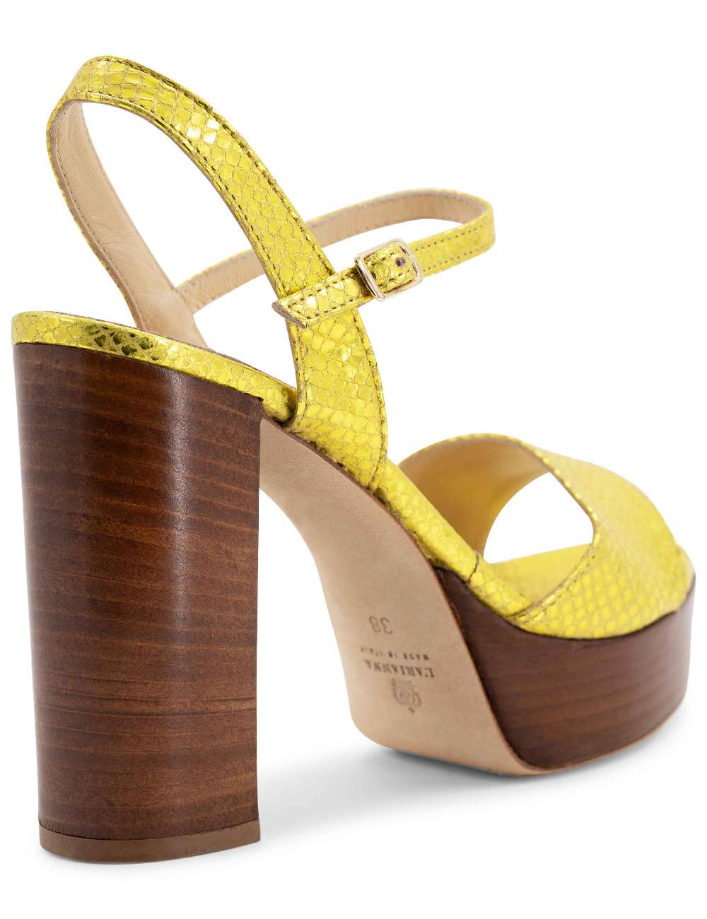 L'ARIANNA Sandali DS1610 donna in pelle stampata laminata giallo con tacco alto e plateau Outlet