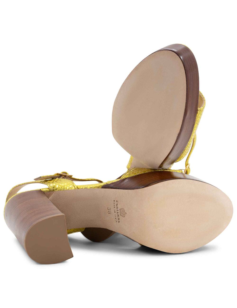 L'ARIANNA Sandali DS1610 donna in pelle stampata laminata giallo con tacco alto e plateau Outlet