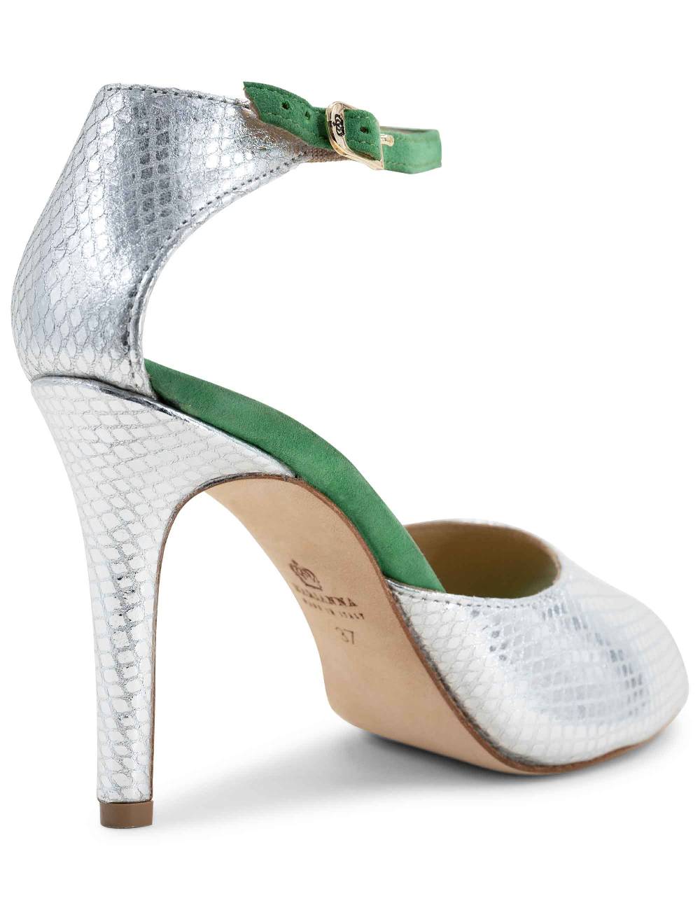 L'ARIANNA Sandali DS1518 donna in pelle laminata jeans effetto rettile e camoscio verde con tacco alto e cinturino alla caviglia L'Arianna Offerte