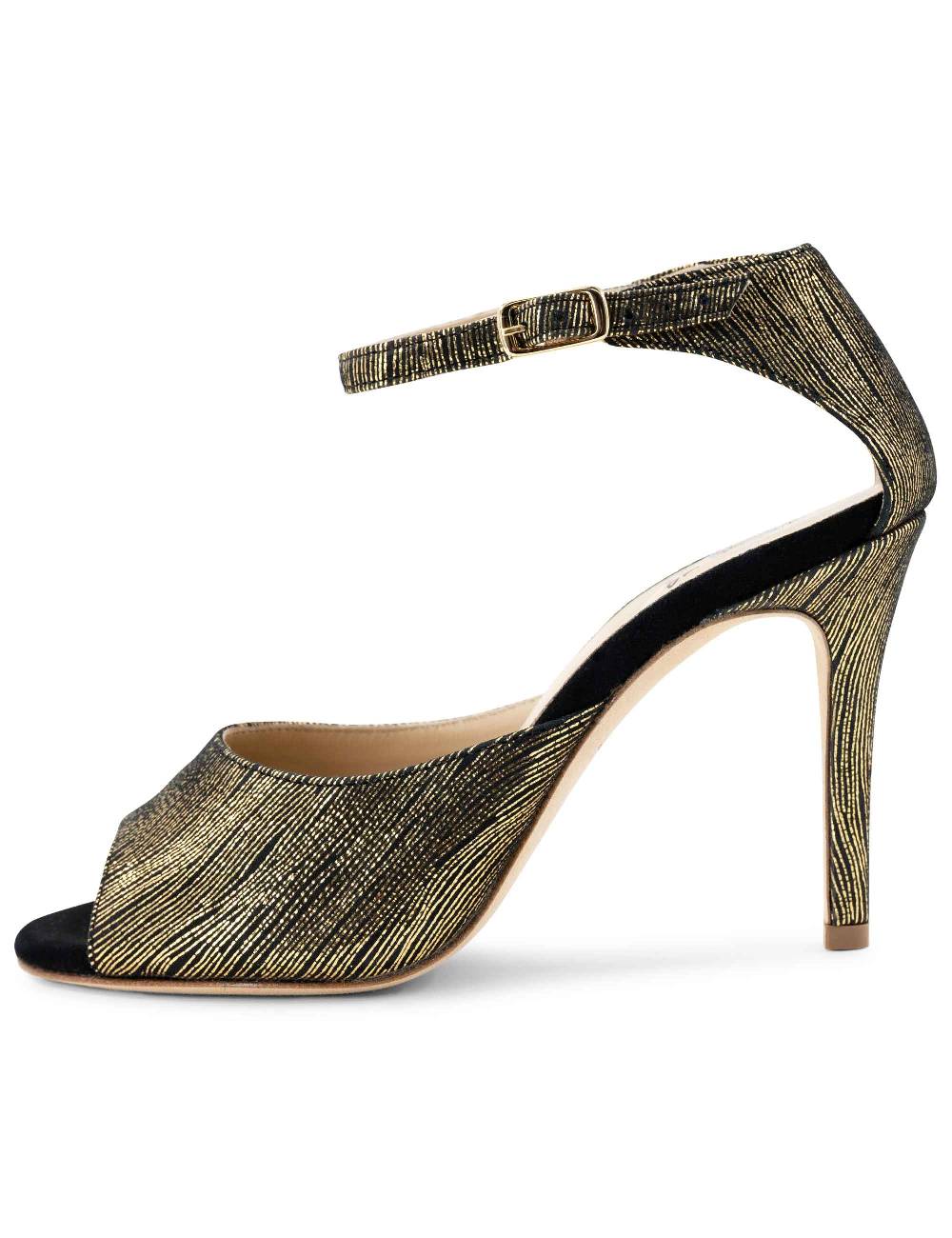 L'ARIANNA Sandali DS1518 donna in camoscio nero e lucry oro con tacco alto e cinturino alla caviglia L'Arianna Hotsell