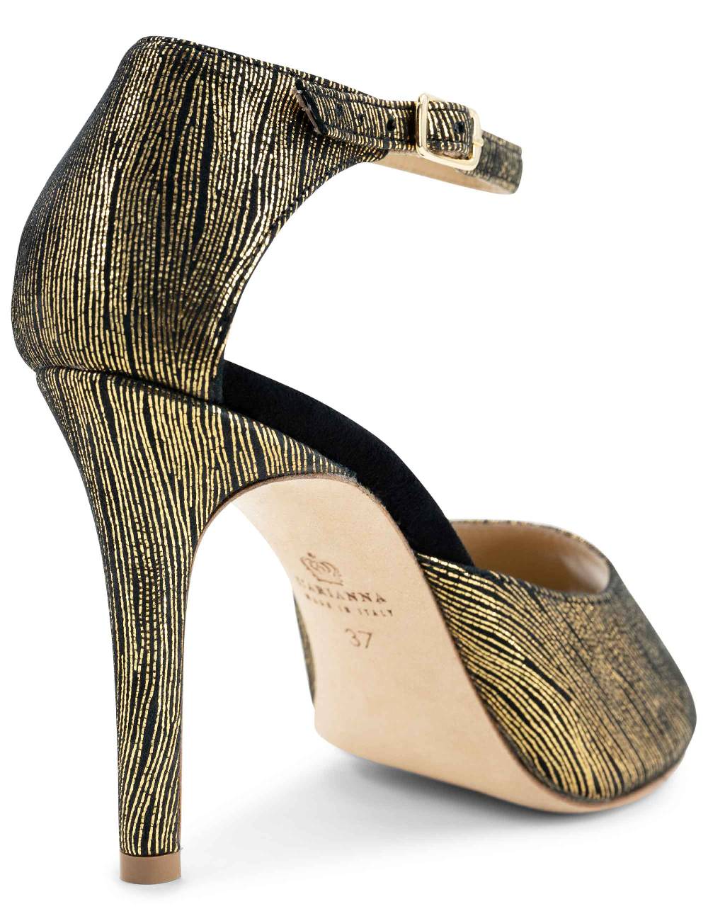 L'ARIANNA Sandali DS1518 donna in camoscio nero e lucry oro con tacco alto e cinturino alla caviglia L'Arianna Hotsell