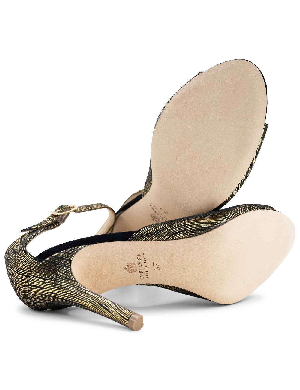L'ARIANNA Sandali DS1518 donna in camoscio nero e lucry oro con tacco alto e cinturino alla caviglia L'Arianna Hotsell