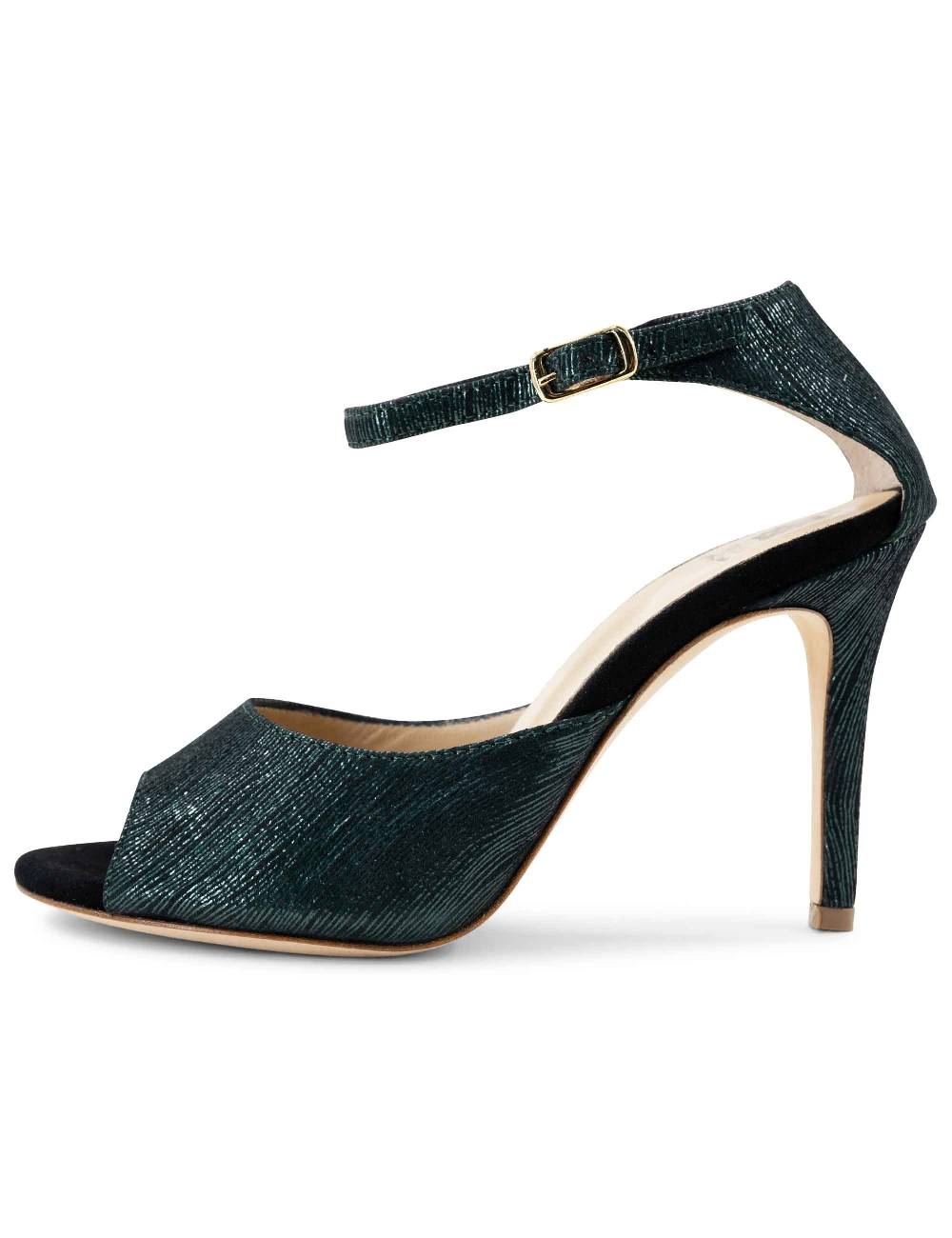 L'ARIANNA Sandali DS1518 donna in camoscio nero e lucry verde con tacco alto e cinturino alla caviglia L'Arianna Vendita Calda