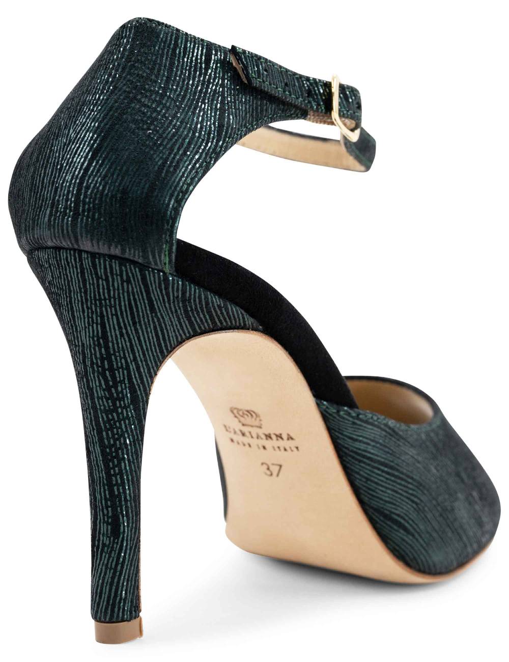 L'ARIANNA Sandali DS1518 donna in camoscio nero e lucry verde con tacco alto e cinturino alla caviglia L'Arianna Vendita Calda