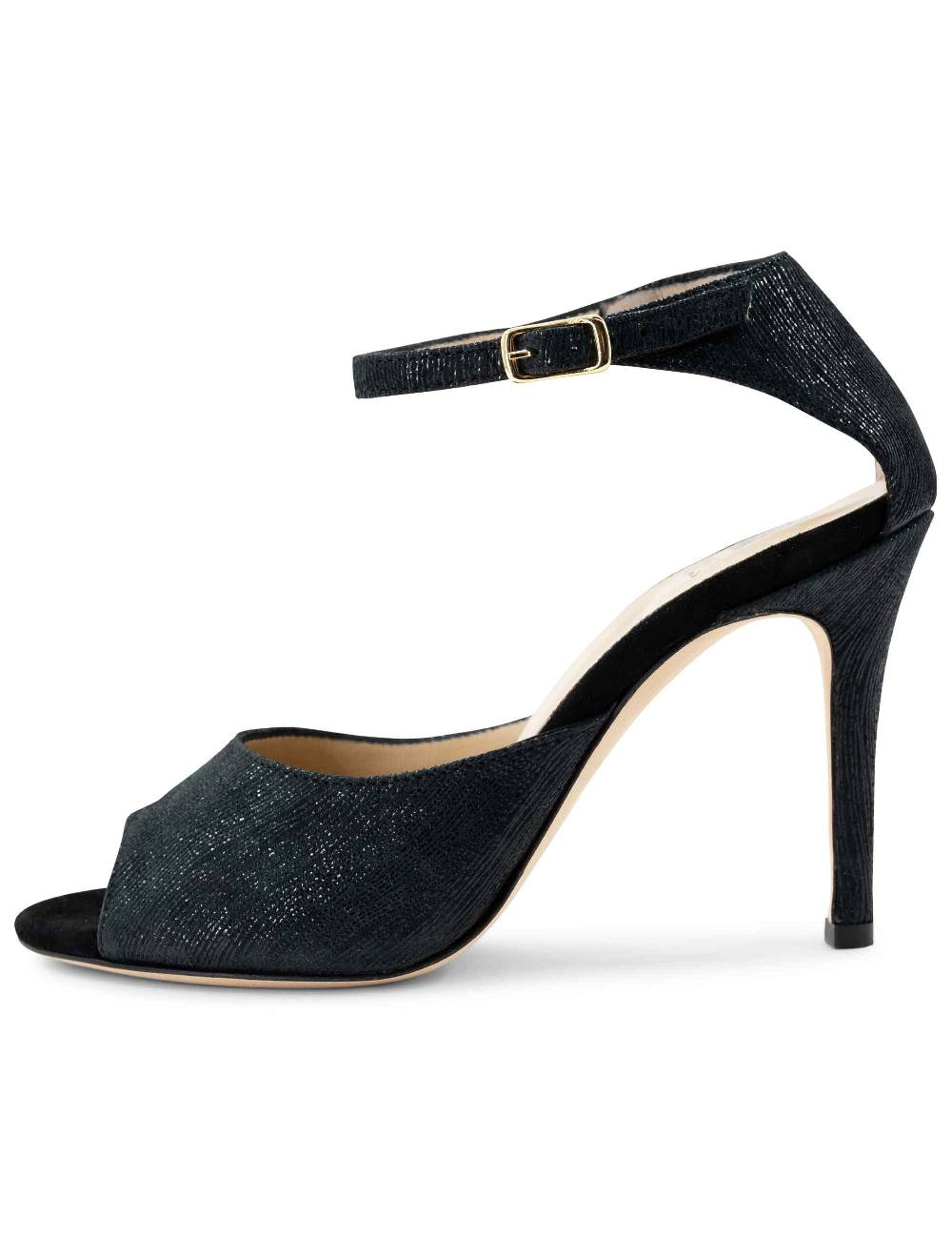 L'ARIANNA Sandali DS1518 donna in camoscio nero e lucry nero con tacco alto e cinturino alla caviglia L'Arianna Vendita Economica