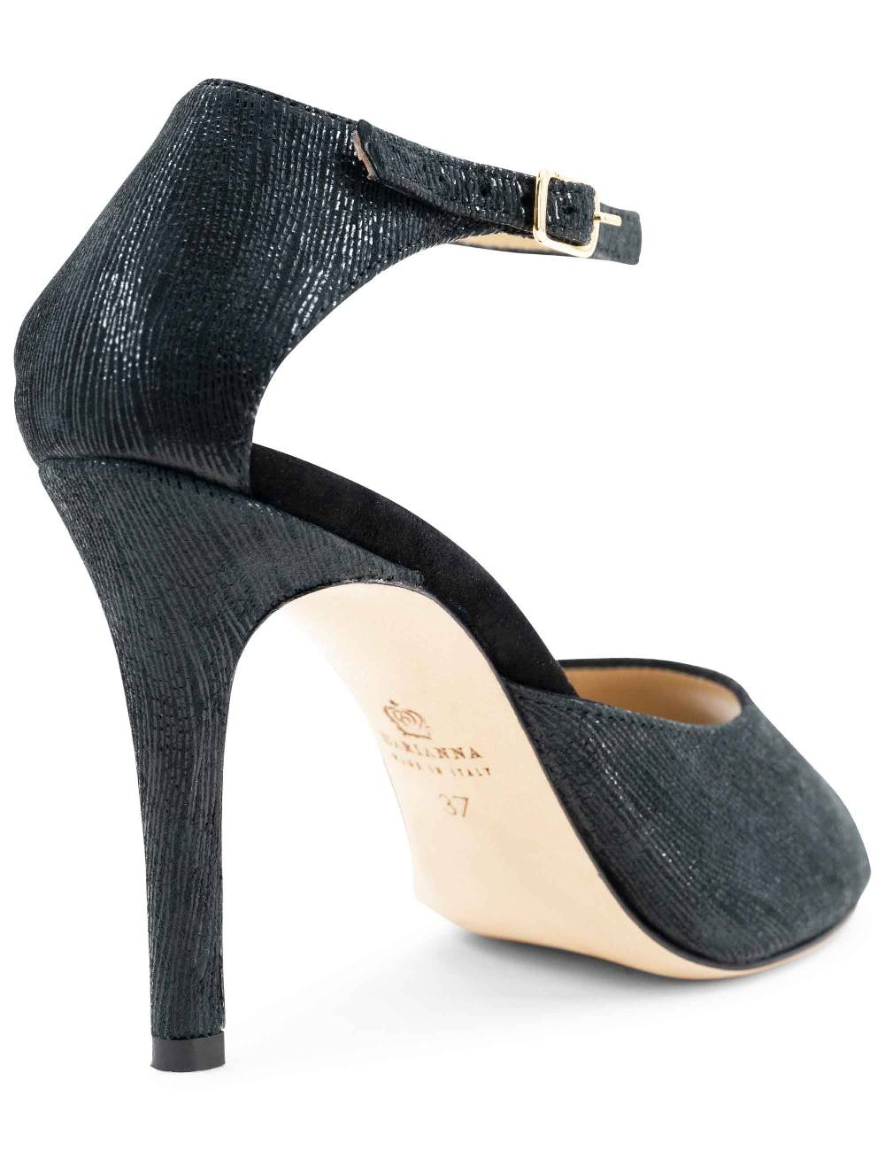 L'ARIANNA Sandali DS1518 donna in camoscio nero e lucry nero con tacco alto e cinturino alla caviglia L'Arianna Vendita Economica