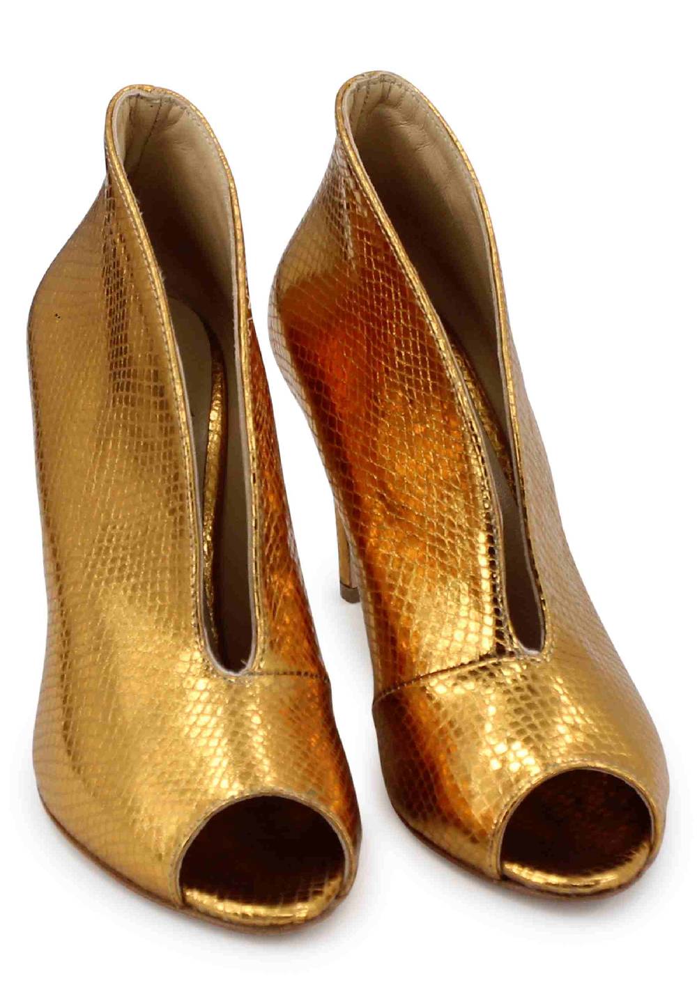 L'ARIANNA tronchetto SP8004 open toe donna in pelle laminata oro tacco alto Nuova