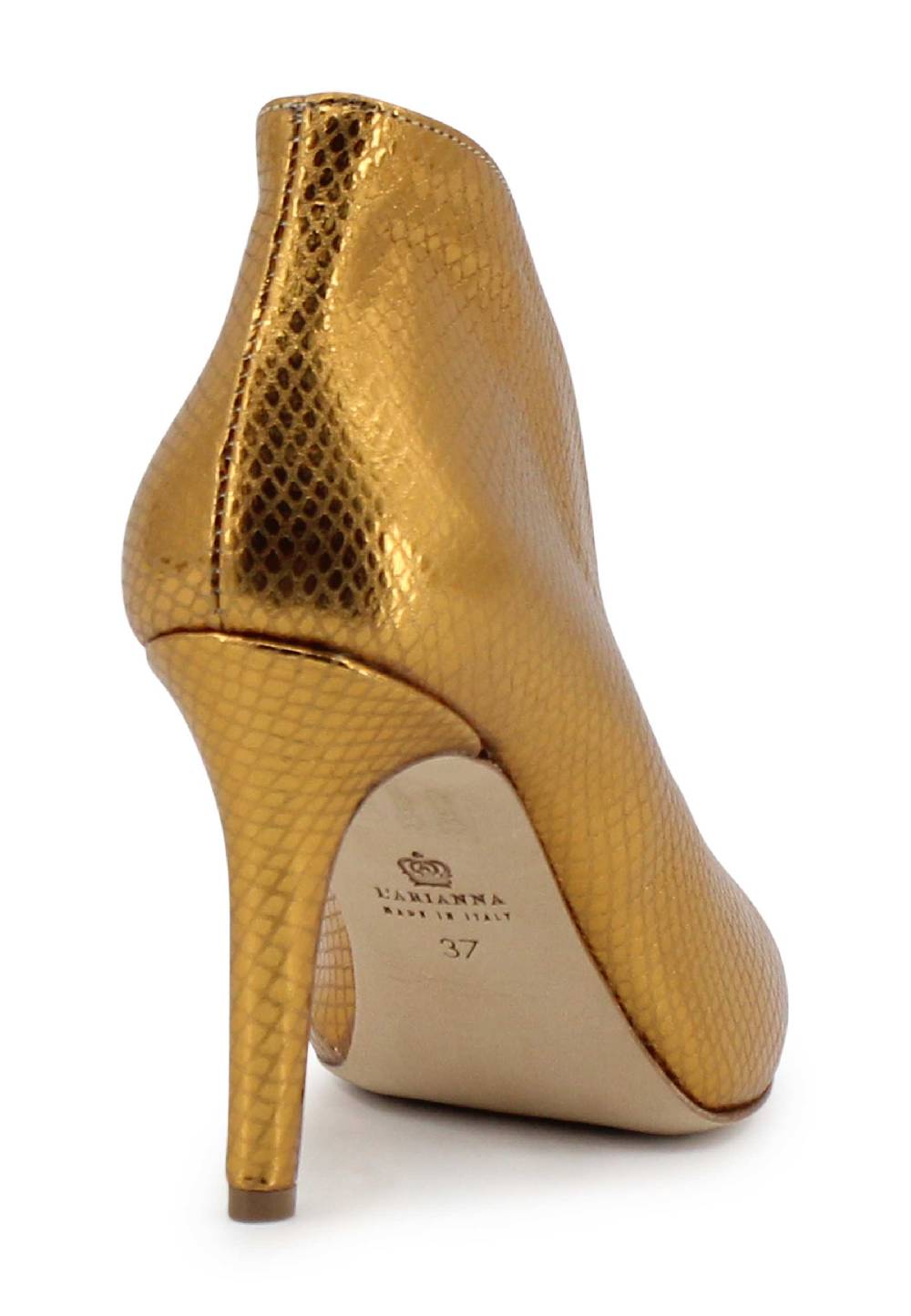 L'ARIANNA tronchetto SP8004 open toe donna in pelle laminata oro tacco alto Nuova