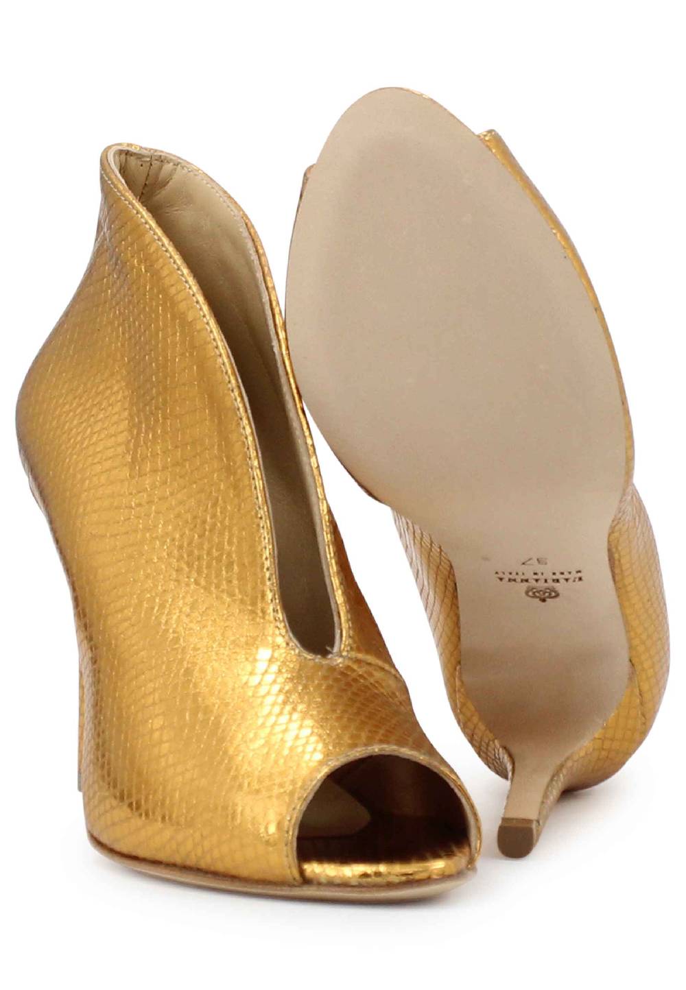 L'ARIANNA tronchetto SP8004 open toe donna in pelle laminata oro tacco alto Nuova