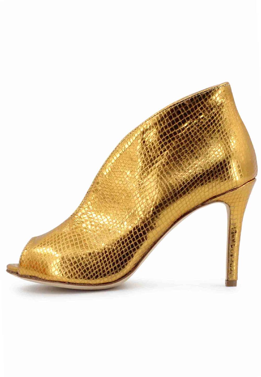 L'ARIANNA tronchetto SP8004 open toe donna in pelle laminata oro tacco alto Nuova