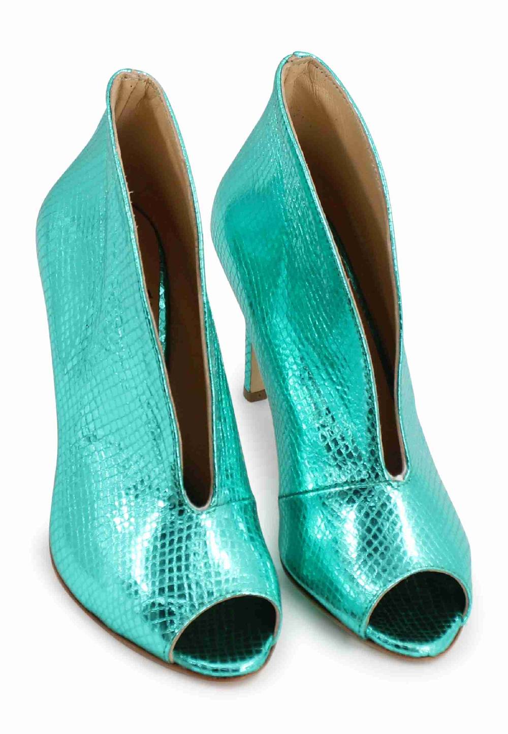 L'ARIANNA tronchetto SP8004 open toe donna in pelle laminata verde tacco alto Moda