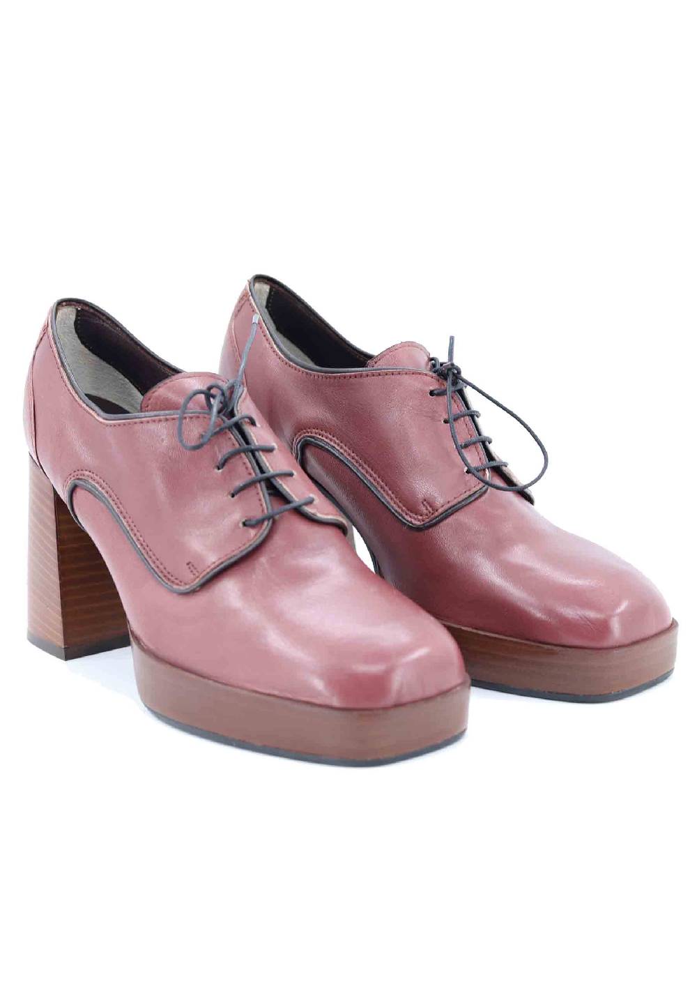 L'ARIANNA Stringate AL1700 donna in pelle rosa antico con tacco e plateau in cuoio Italia