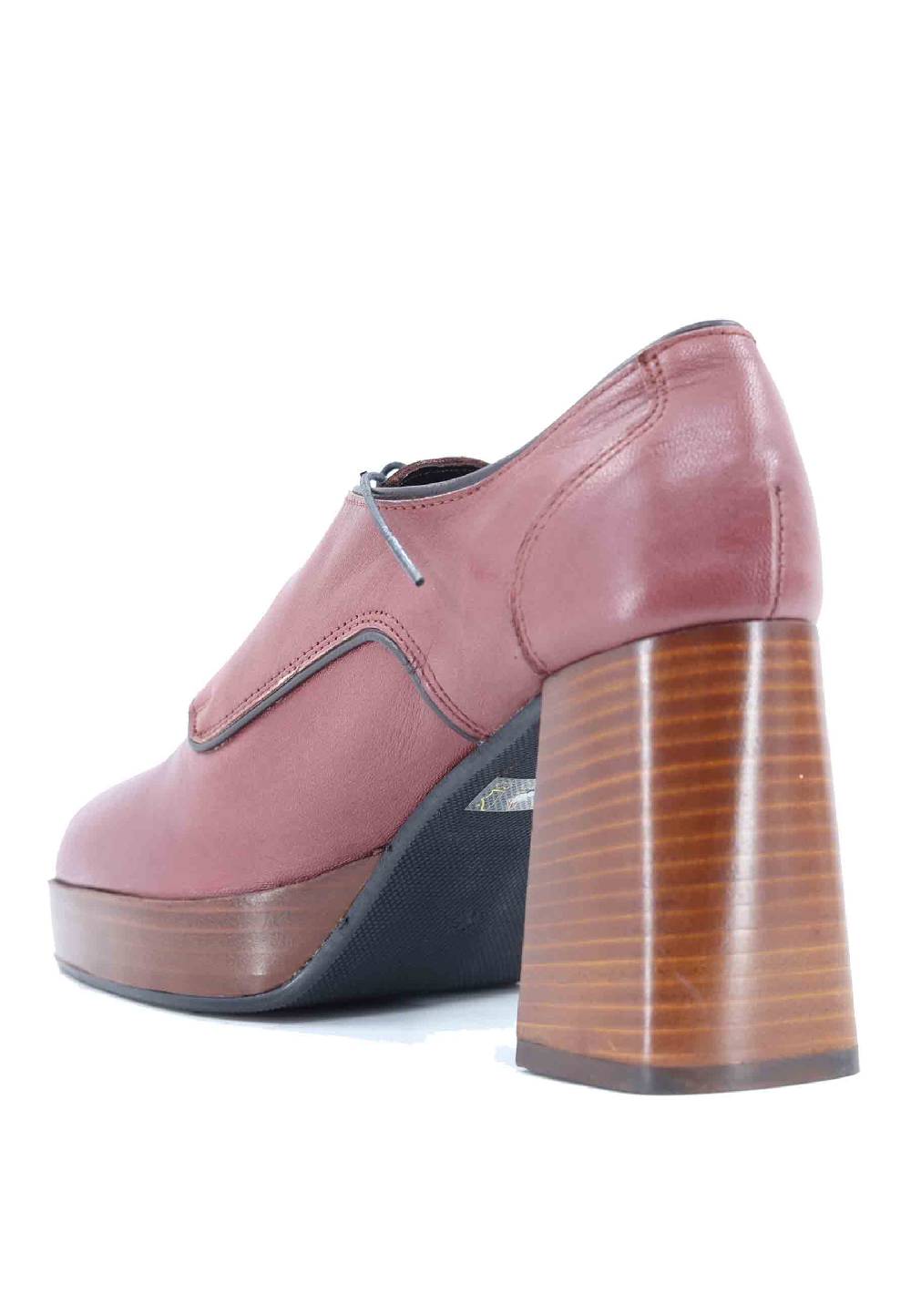L'ARIANNA Stringate AL1700 donna in pelle rosa antico con tacco e plateau in cuoio Italia