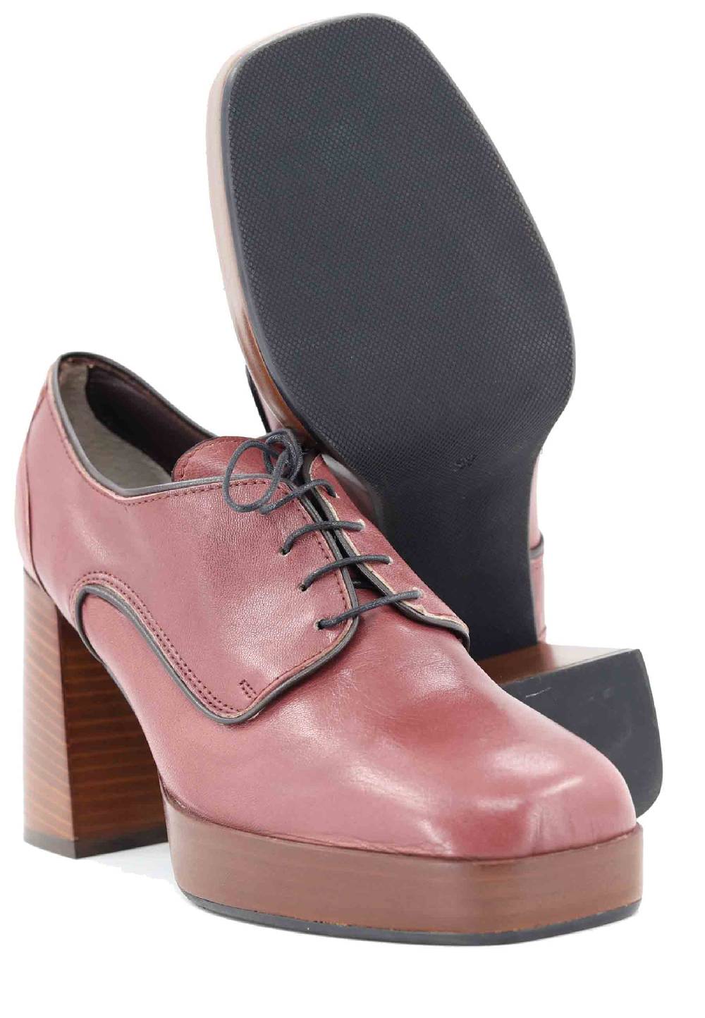 L'ARIANNA Stringate AL1700 donna in pelle rosa antico con tacco e plateau in cuoio Italia