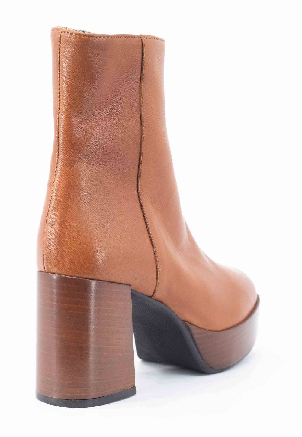 L'ARIANNA Stivaletti TR1556 in pelle cuoio con tacco alto e plateau con zip laterale di chiusura Nuovo
