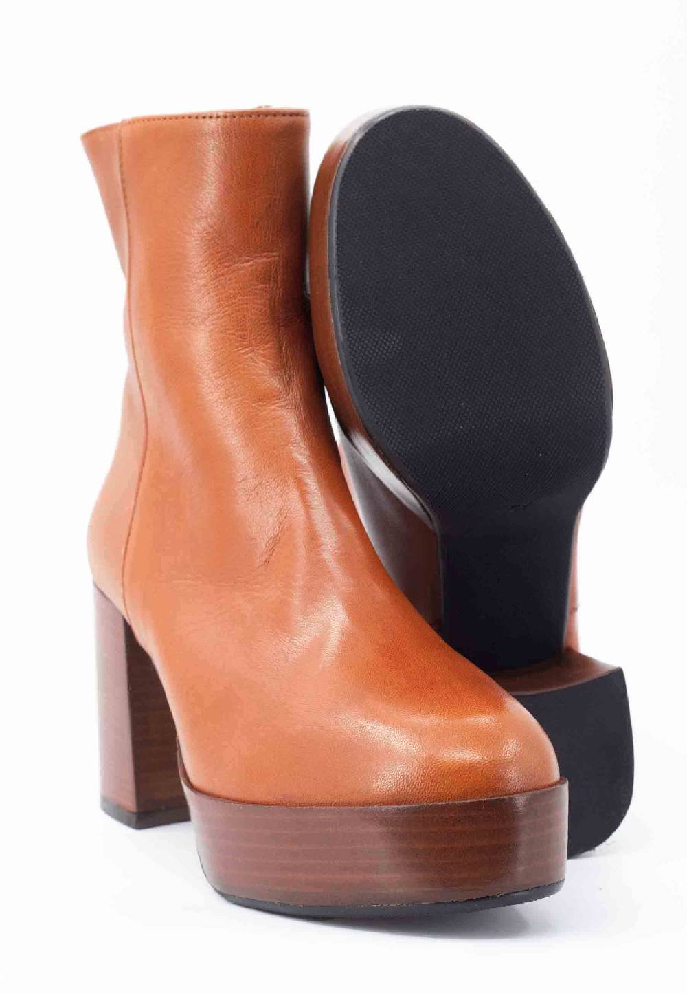 L'ARIANNA Stivaletti TR1556 in pelle cuoio con tacco alto e plateau con zip laterale di chiusura Nuovo