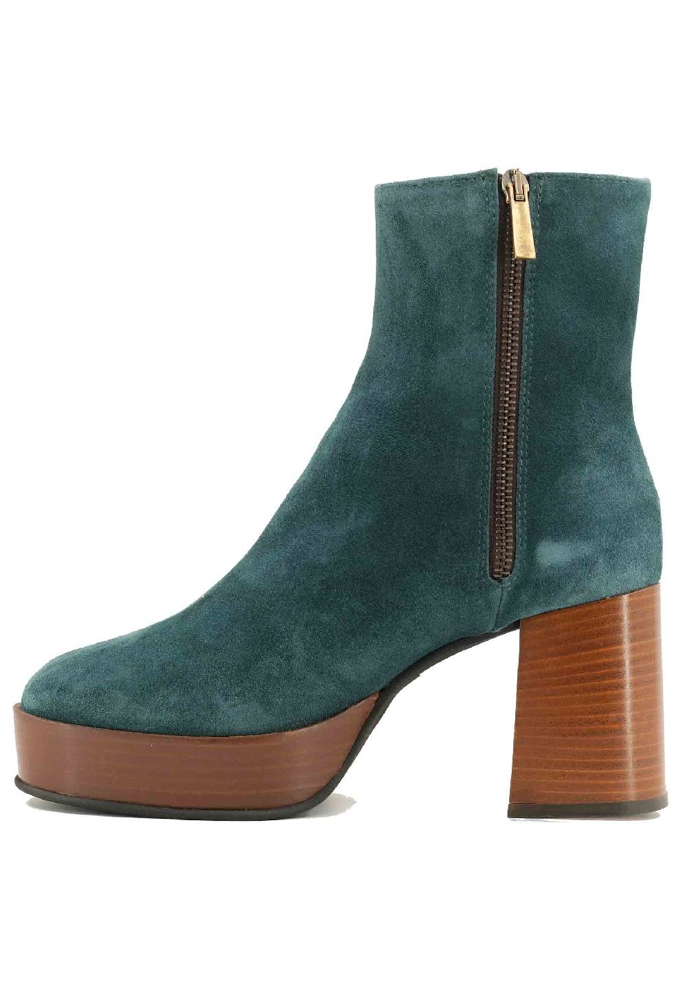 L'ARIANNA Stivaletti TR1556 in camoscio verde petrolio con tacco alto e plateau con zip laterale di chiusura Vendita