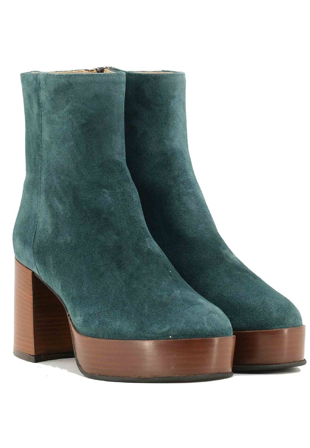 L'ARIANNA Stivaletti TR1556 in camoscio verde petrolio con tacco alto e plateau con zip laterale di chiusura Vendita