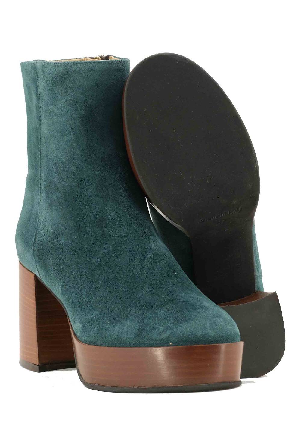 L'ARIANNA Stivaletti TR1556 in camoscio verde petrolio con tacco alto e plateau con zip laterale di chiusura Vendita