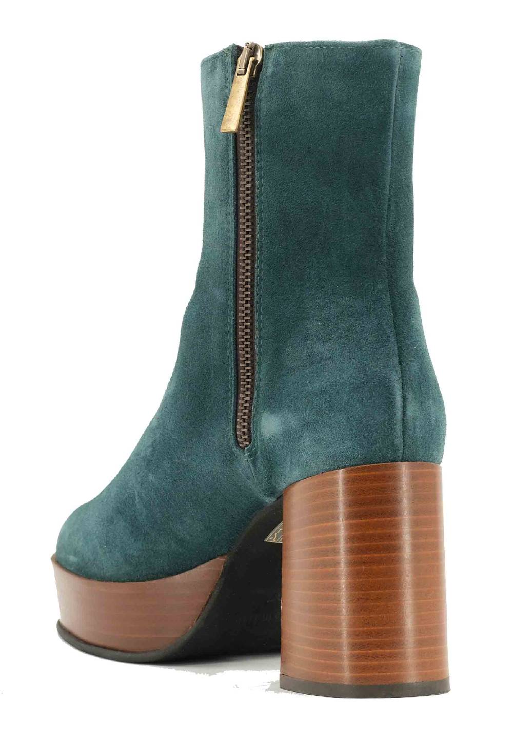 L'ARIANNA Stivaletti TR1556 in camoscio verde petrolio con tacco alto e plateau con zip laterale di chiusura Vendita