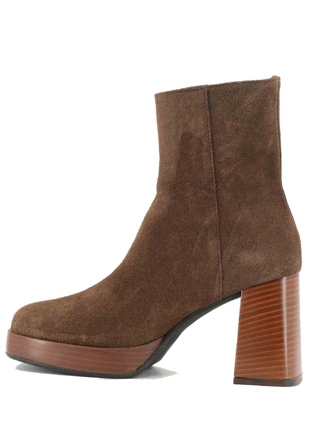 L'ARIANNA Stivaletti TR1665 in crosta marrone con tacco alto e plateau con zip esterna Promozione