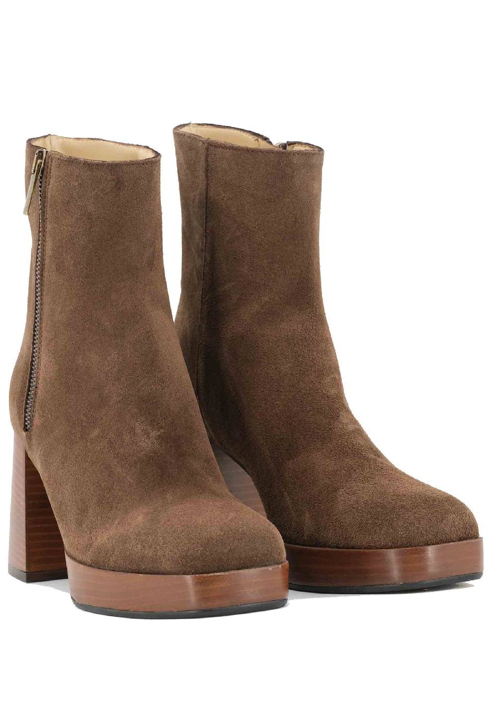 L'ARIANNA Stivaletti TR1665 in crosta marrone con tacco alto e plateau con zip esterna Promozione