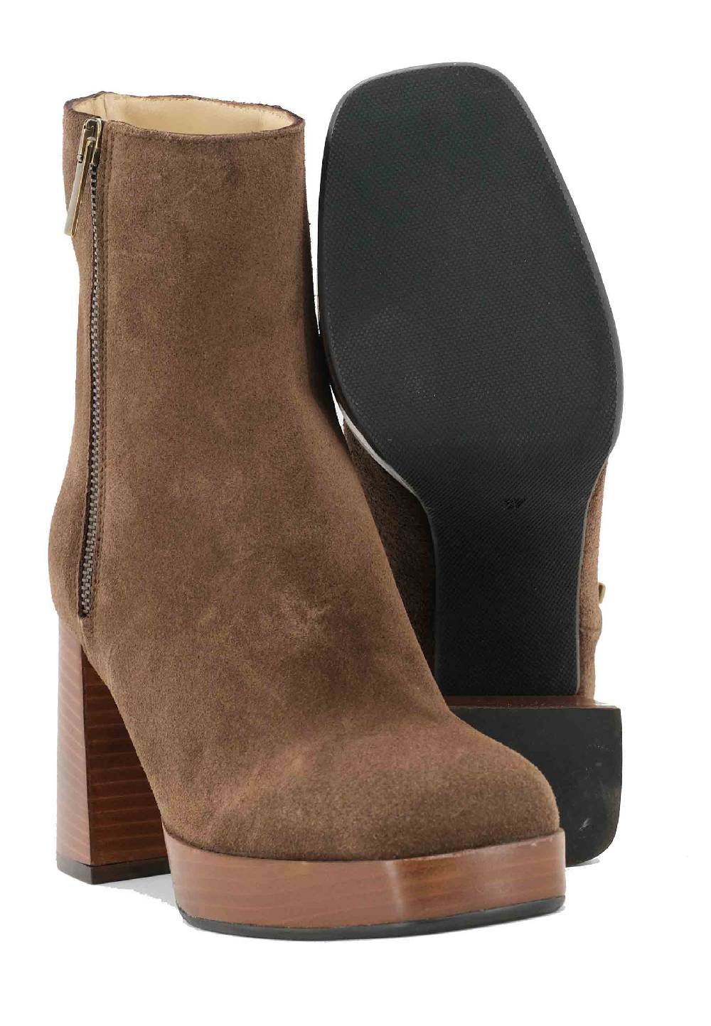 L'ARIANNA Stivaletti TR1665 in crosta marrone con tacco alto e plateau con zip esterna Promozione