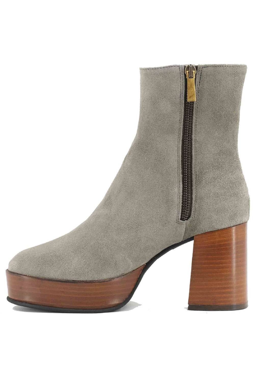 L'ARIANNA Stivaletti TR1556 in camoscio grigio con tacco alto e plateau con zip laterale di chiusura Spedizione Gratuita