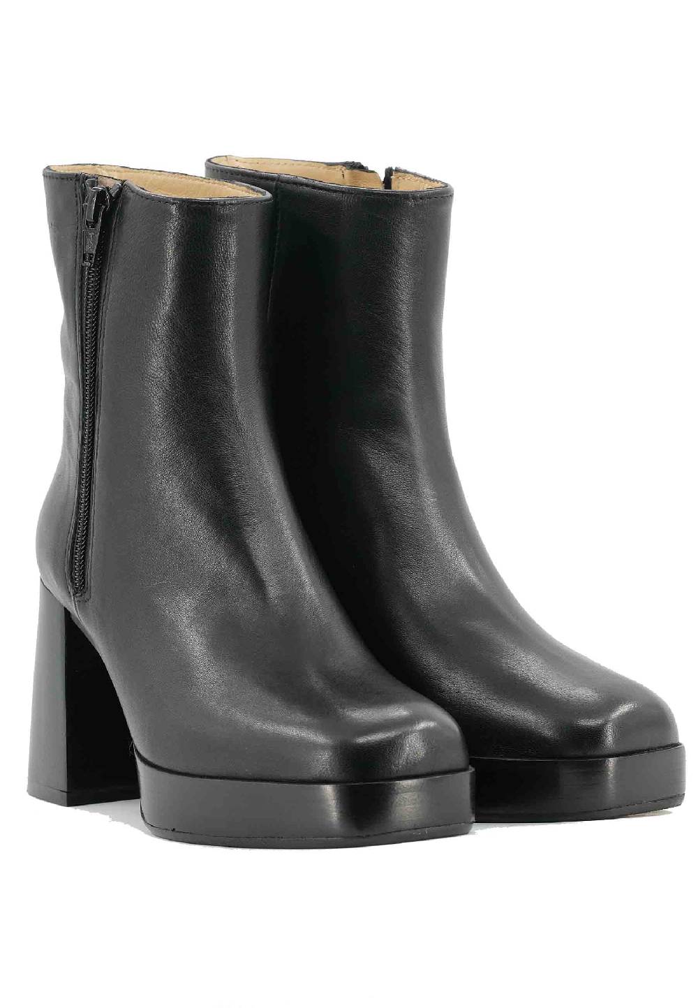 L'ARIANNA Stivaletti TR1665 in pelle nera con tacco alto e plateau con zip esterna Negozi Online