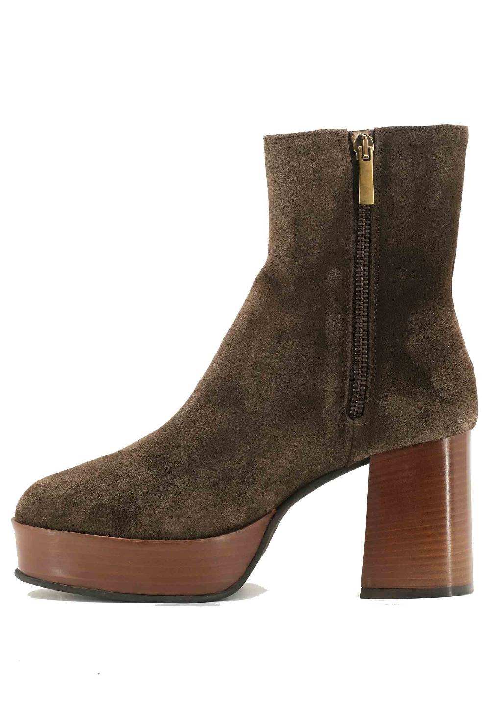 L'ARIANNA Stivaletti TR1556 in camsocio marrone con tacco alto e plateau con zip laterale di chiusura Consegna Veloce