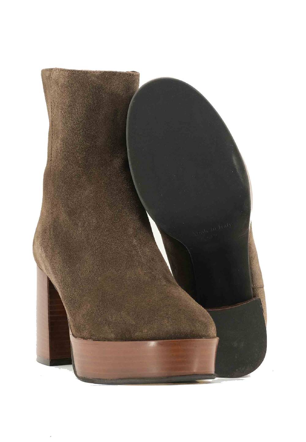 L'ARIANNA Stivaletti TR1556 in camsocio marrone con tacco alto e plateau con zip laterale di chiusura Consegna Veloce