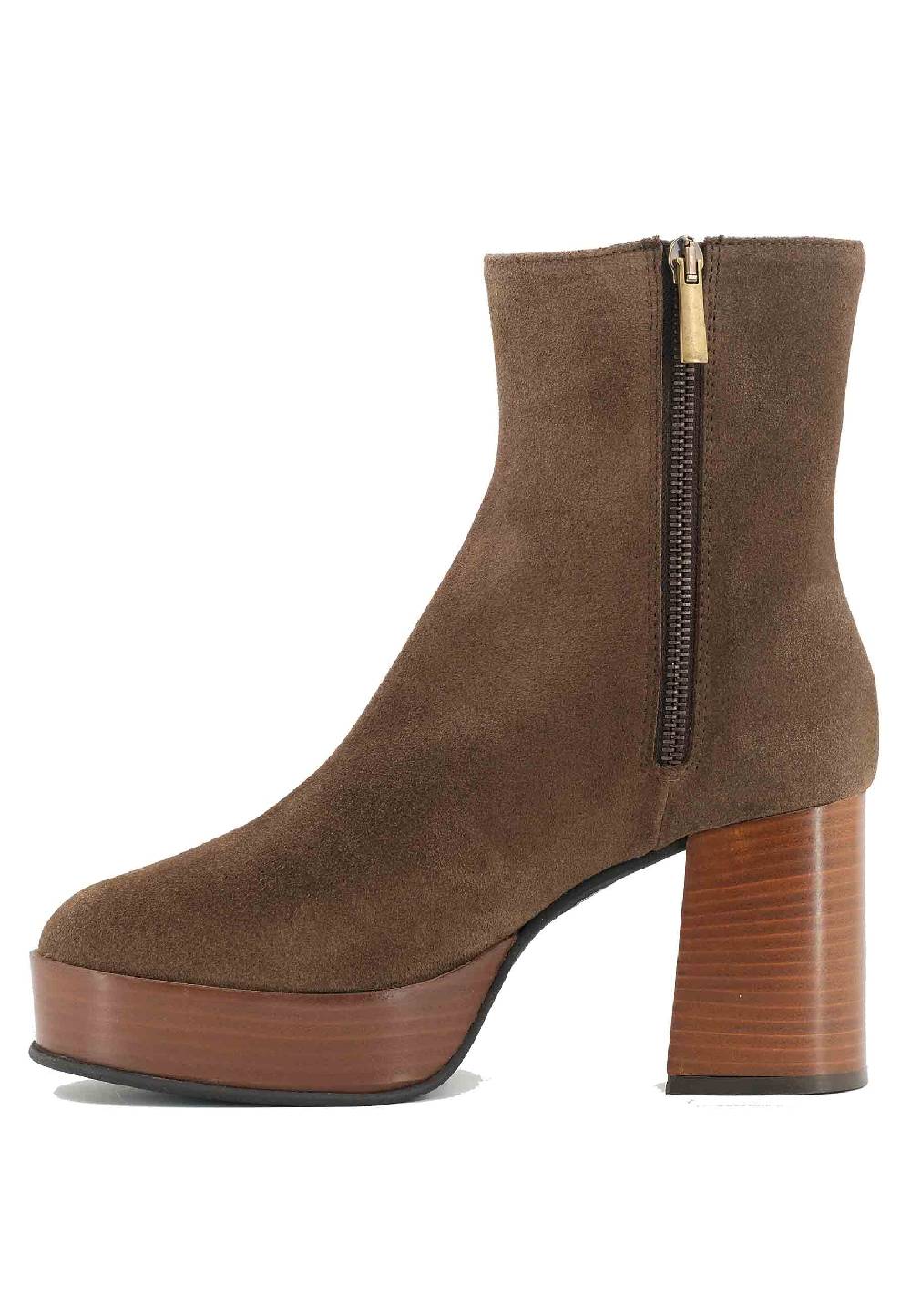 L'ARIANNA Stivaletti TR1556 in camsocio taupe con tacco alto e plateau con zip laterale di chiusura Promozione Limitata