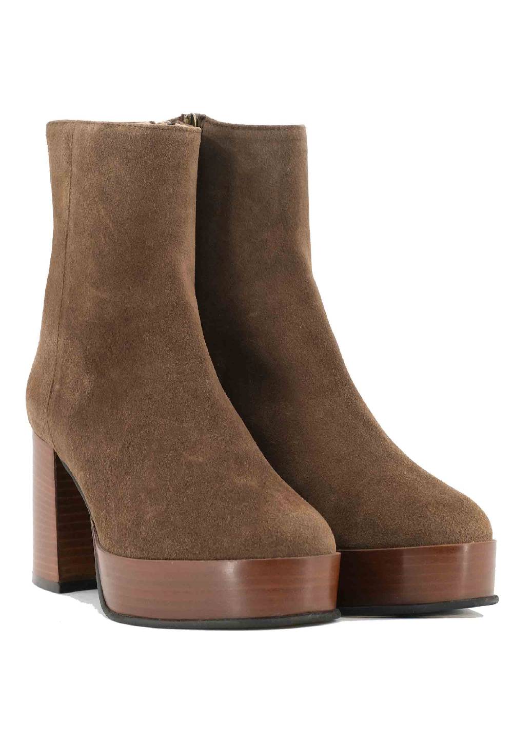 L'ARIANNA Stivaletti TR1556 in camsocio taupe con tacco alto e plateau con zip laterale di chiusura Promozione Limitata