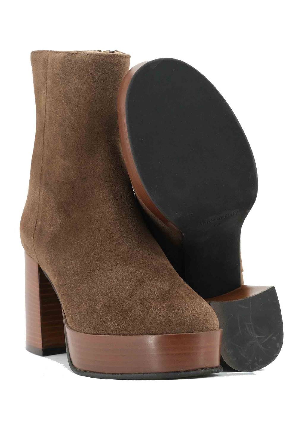 L'ARIANNA Stivaletti TR1556 in camsocio taupe con tacco alto e plateau con zip laterale di chiusura Promozione Limitata