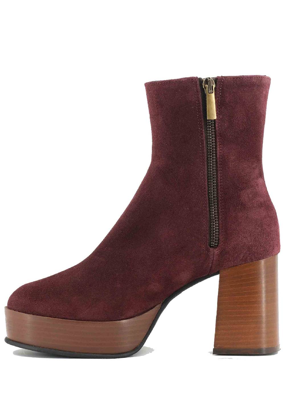 L'ARIANNA Stivaletti TR1556 in camoscio bordeaux con tacco alto e plateau con zip laterale di chiusura Fino Al -60%