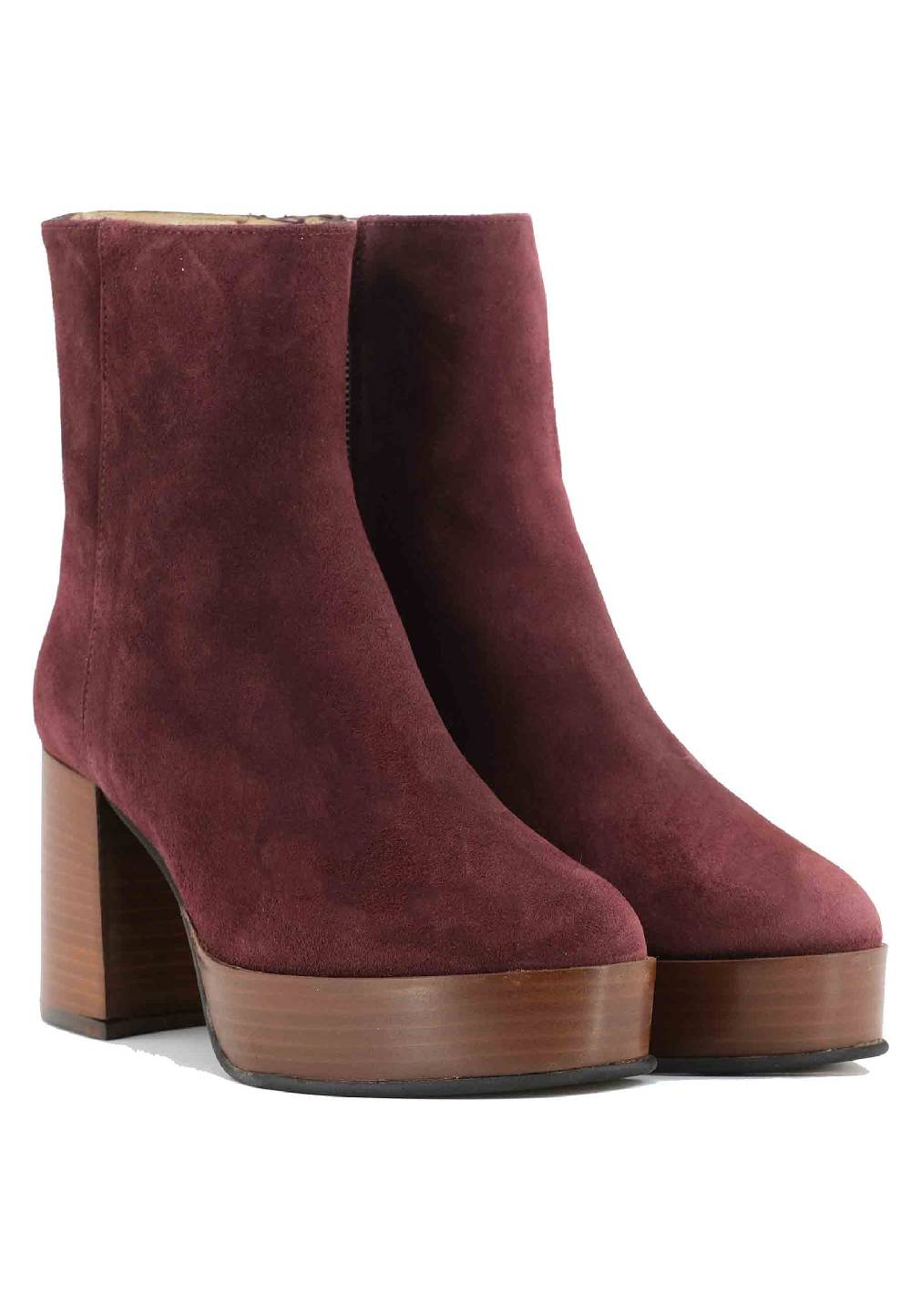 L'ARIANNA Stivaletti TR1556 in camoscio bordeaux con tacco alto e plateau con zip laterale di chiusura Fino Al -60%