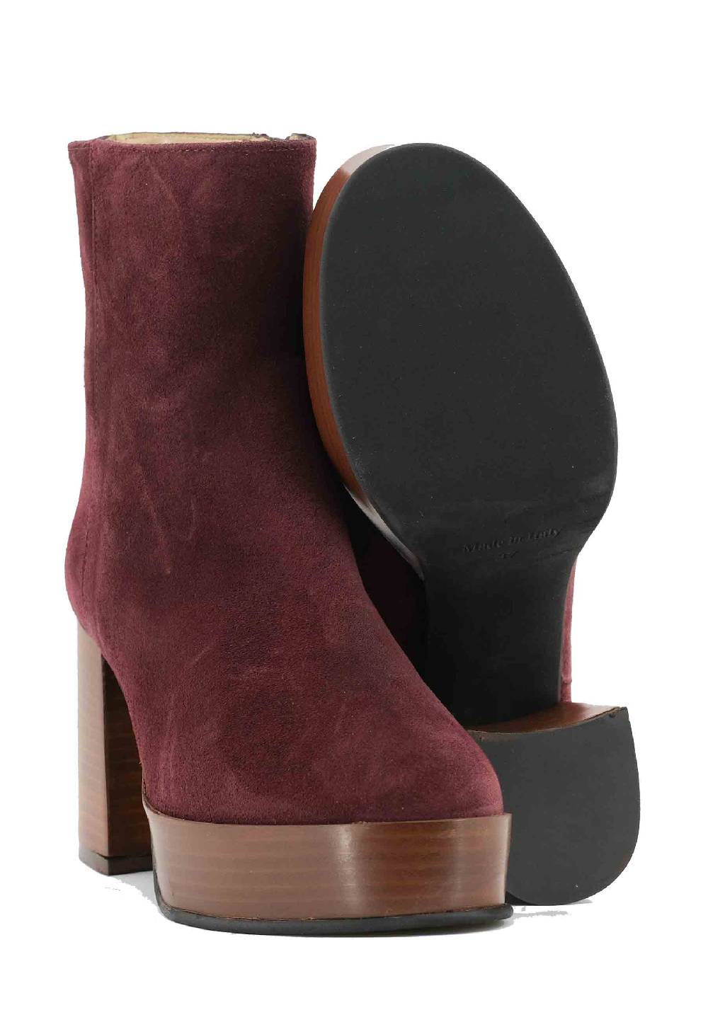 L'ARIANNA Stivaletti TR1556 in camoscio bordeaux con tacco alto e plateau con zip laterale di chiusura Fino Al -60%