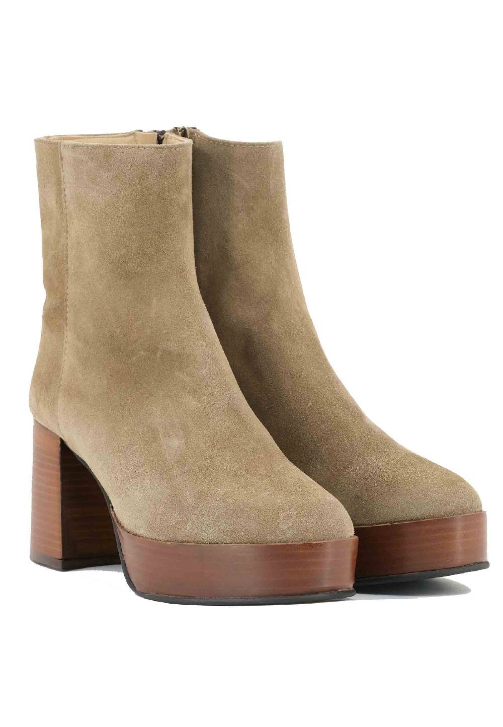 L'ARIANNA Stivaletti TR1556 in camoscio verde con tacco alto e plateau con zip laterale di chiusura Shopping Online