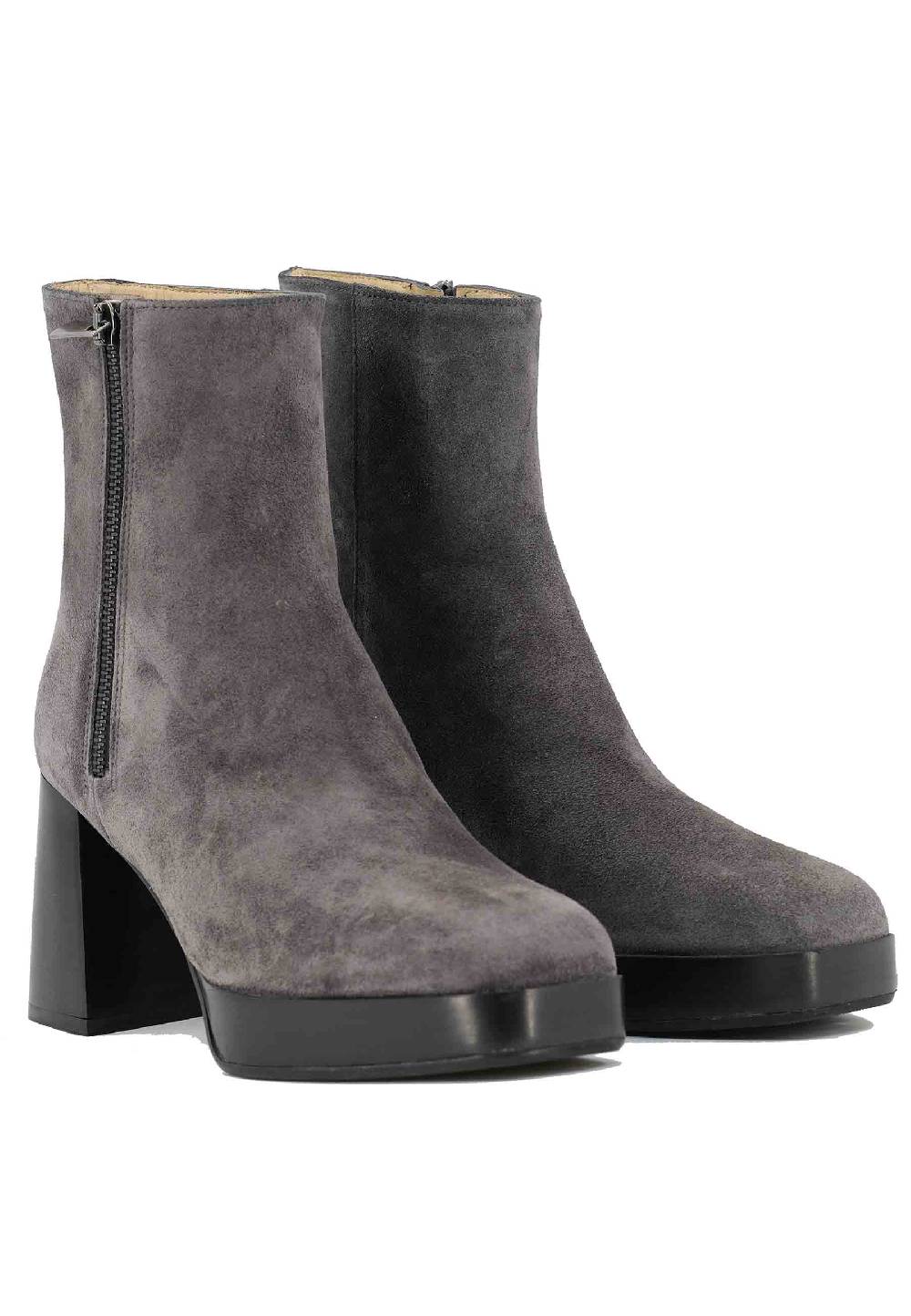 L'ARIANNA Stivaletti TR1665 in camoscio grigio con tacco alto e plateau con zip esterna Offerta