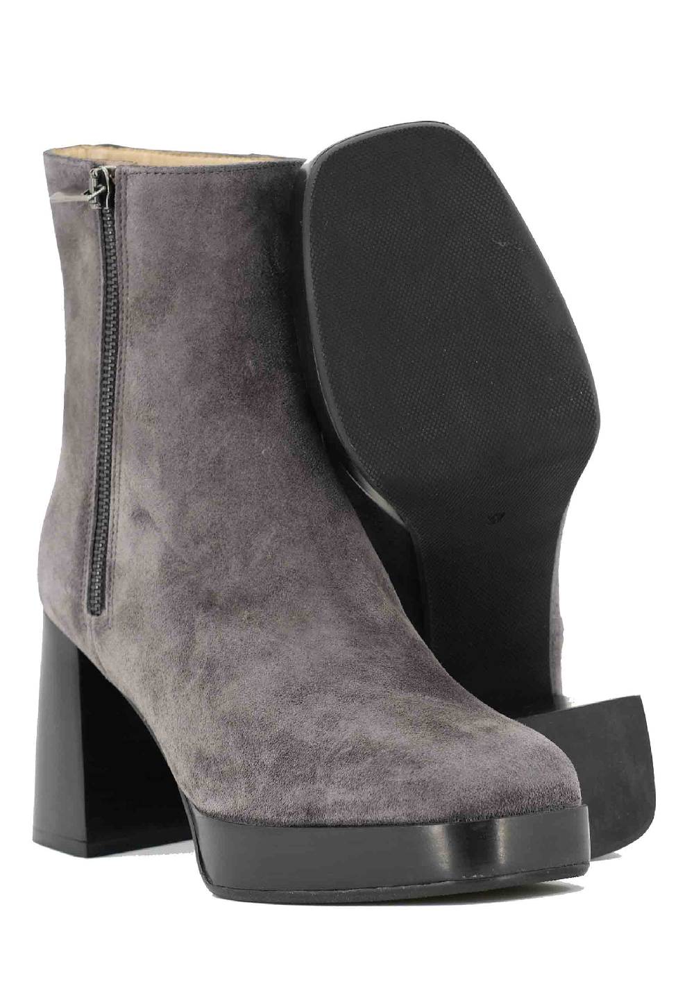 L'ARIANNA Stivaletti TR1665 in camoscio grigio con tacco alto e plateau con zip esterna Offerta