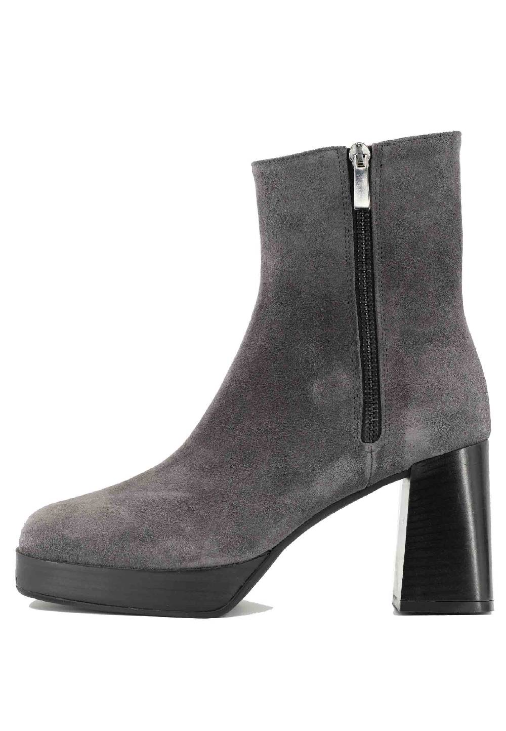 L'ARIANNA Stivaletti TR1665 in camoscio grigio con tacco alto e plateau con zip esterna Offerta