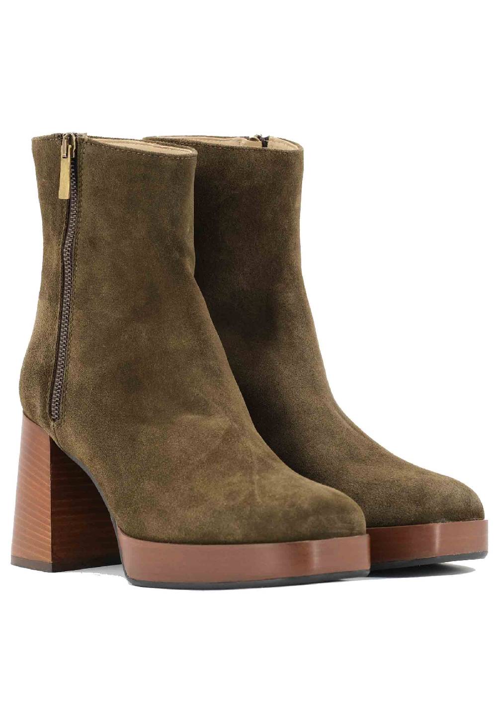 L'ARIANNA Stivaletti TR1665 in camoscio verde con tacco alto e plateau con zip esterna Economico