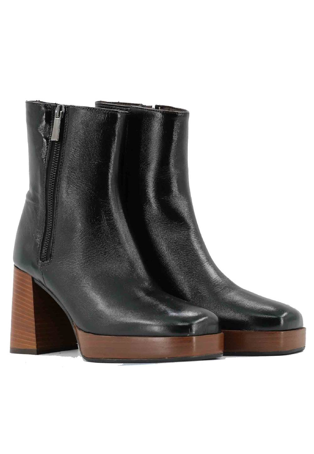 L'ARIANNA Stivaletti TR1665 in pelle nera con tacco alto e plateau con zip esterna Online