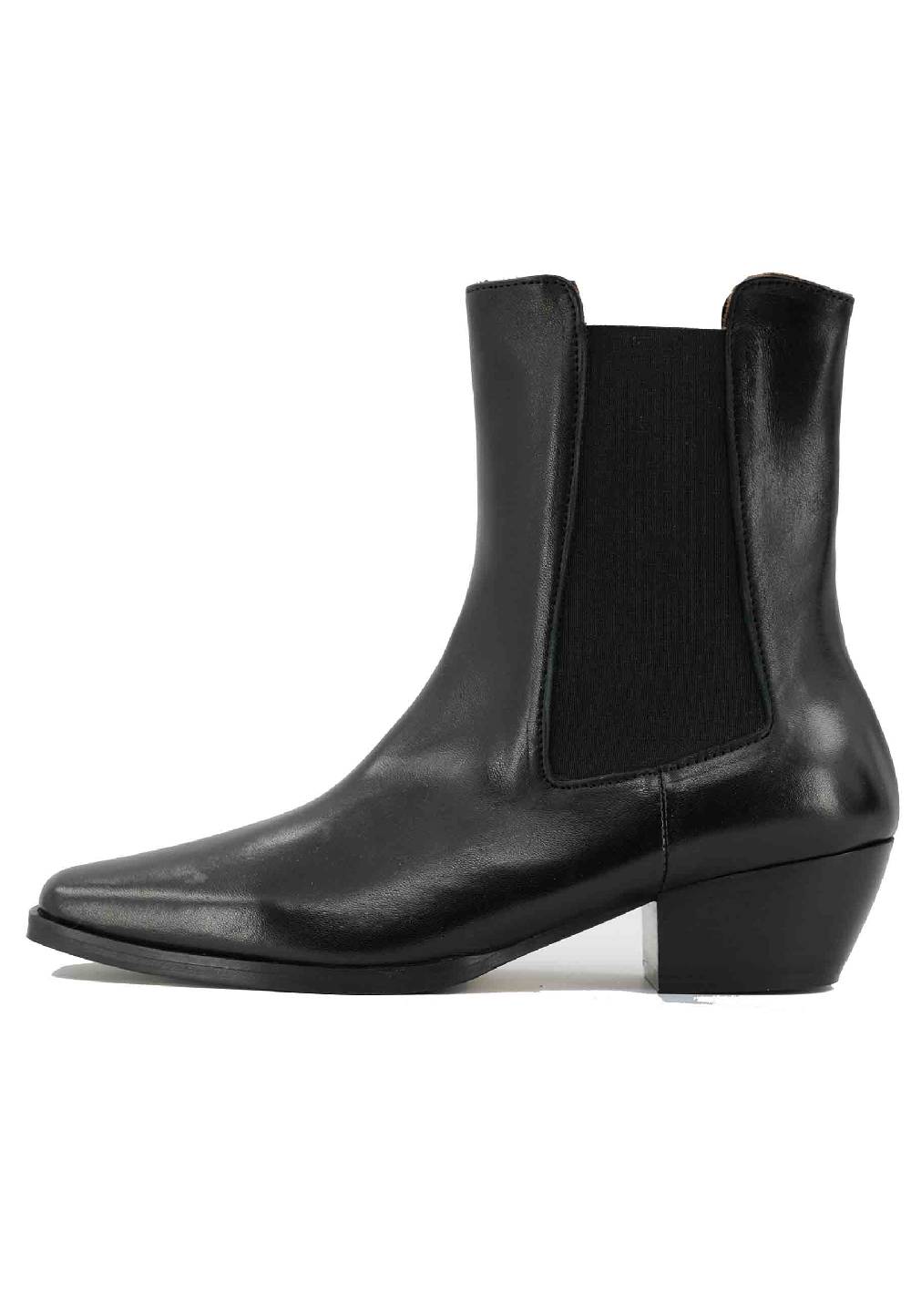 L'ARIANNA Stivaletti BT1695 boot donna in pelle nera punta quadra con tacco in cuoio Saldi