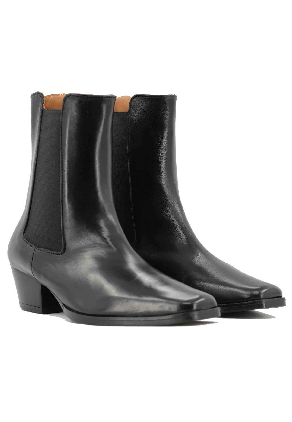 L'ARIANNA Stivaletti BT1695 boot donna in pelle nera punta quadra con tacco in cuoio Saldi