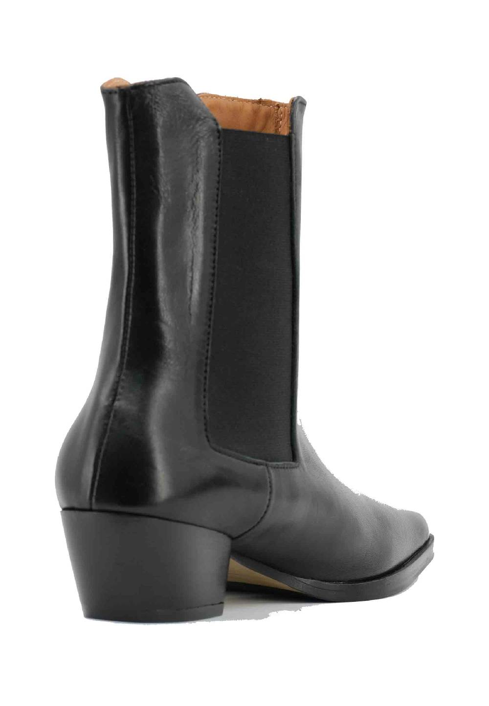L'ARIANNA Stivaletti BT1695 boot donna in pelle nera punta quadra con tacco in cuoio Saldi